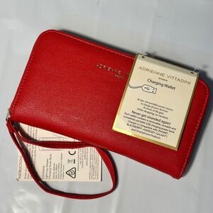 Adrienne Vittadini Charging Wallet Womens OS Red Pebble Zip Phone Case New